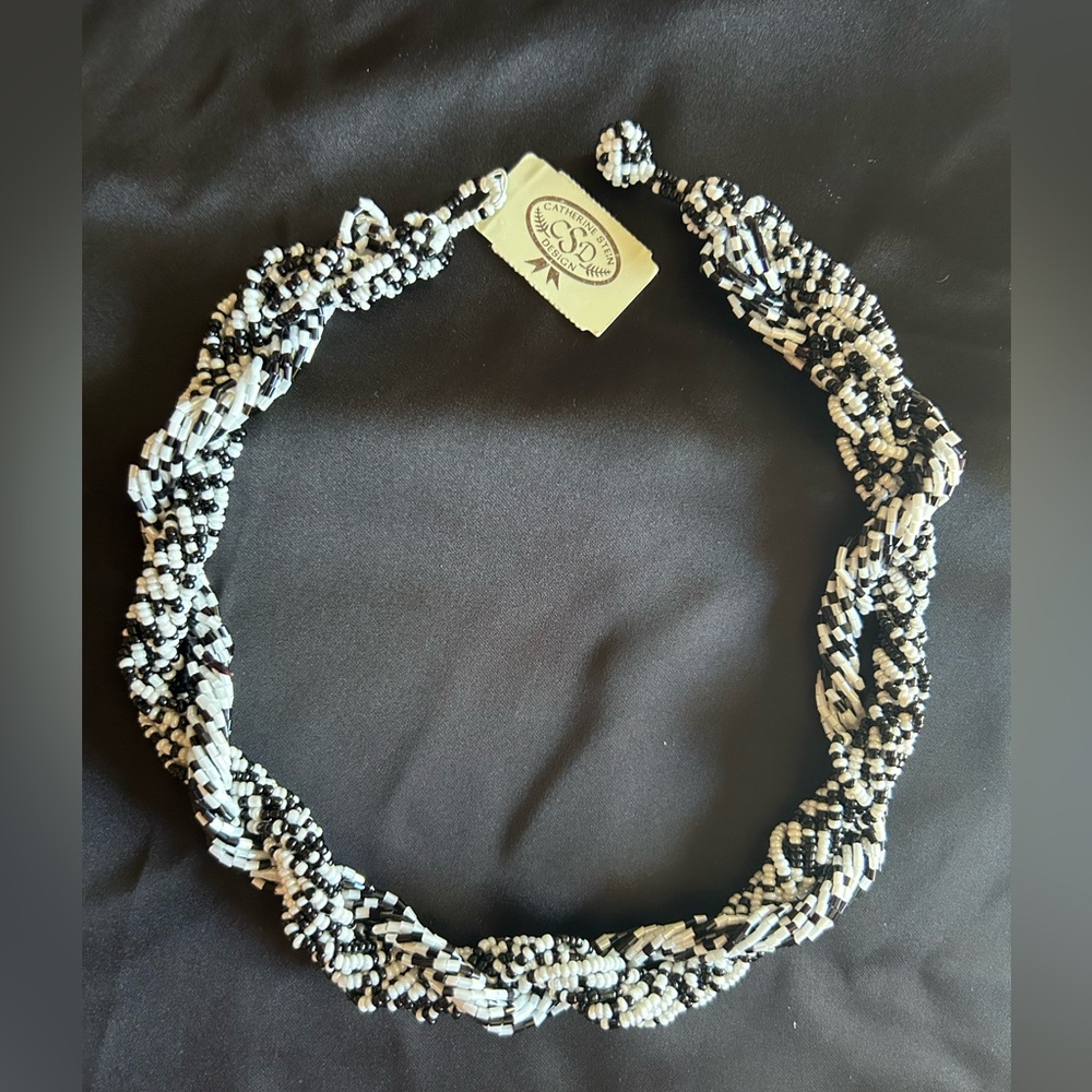 Catherine Stein Elegant Black white  Beaded Necklace Twisted 
Statement Choker
